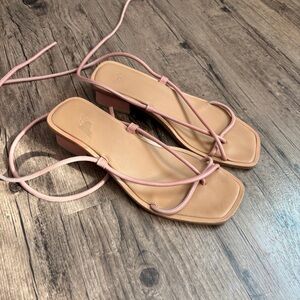LOQ Pink Strappy Square-Toe Lace-Up Sandals